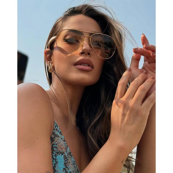 Retro Gold Aviator Sunglasses Metal Oversized 70s UV Protection Stylish main image 5